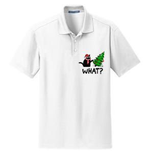 Funny Black Cat Gift Pushing Christmas Tree Over Cat What Dry Zone Grid Polo