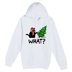 Funny Black Cat Gift Pushing Christmas Tree Over Cat What Premium Pullover Hoodie