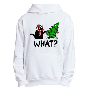 Funny Black Cat Gift Pushing Christmas Tree Over Cat What Urban Pullover Hoodie