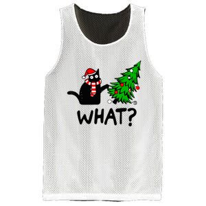 Funny Black Cat Gift Pushing Christmas Tree Over Cat What Mesh Reversible Basketball Jersey Tank