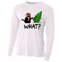 Funny Black Cat Gift Pushing Christmas Tree Over Cat What Cooling Performance Long Sleeve Crew