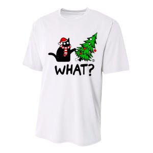 Funny Black Cat Gift Pushing Christmas Tree Over Cat What Performance Sprint T-Shirt