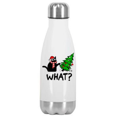 Funny Black Cat Gift Pushing Christmas Tree Over Cat What Stainless Steel Insulated Water Bottle