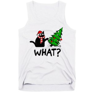 Funny Black Cat Gift Pushing Christmas Tree Over Cat What Tank Top