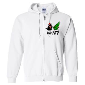 Funny Black Cat Gift Pushing Christmas Tree Over Cat What Full Zip Hoodie