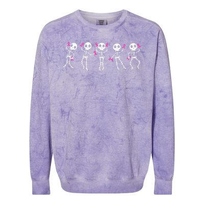 Funny Breast Cancer Awareness Dancing Halloween Skeletons Colorblast Crewneck Sweatshirt