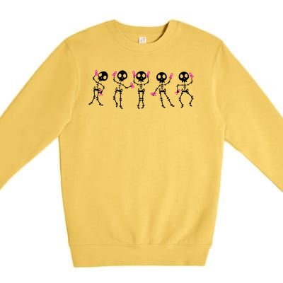 Funny Breast Cancer Awareness Dancing Halloween Skeletons Premium Crewneck Sweatshirt