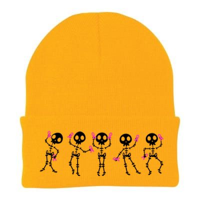 Funny Breast Cancer Awareness Dancing Halloween Skeletons Knit Cap Winter Beanie