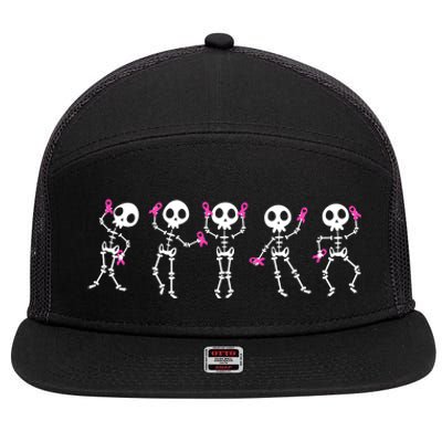 Funny Breast Cancer Awareness Dancing Halloween Skeletons 7 Panel Mesh Trucker Snapback Hat