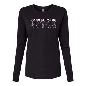 Funny Breast Cancer Awareness Dancing Halloween Skeletons Womens Cotton Relaxed Long Sleeve T-Shirt