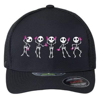 Funny Breast Cancer Awareness Dancing Halloween Skeletons Flexfit Unipanel Trucker Cap