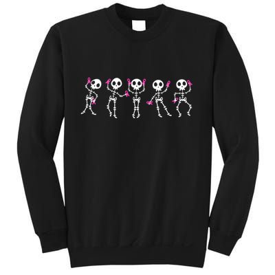 Funny Breast Cancer Awareness Dancing Halloween Skeletons Sweatshirt