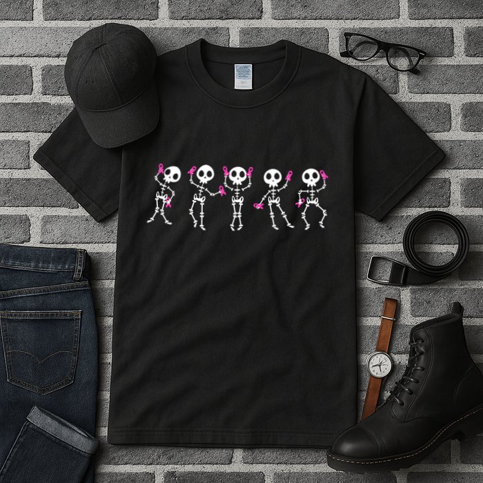 Funny Breast Cancer Awareness Dancing Halloween Skeletons Tall T-Shirt