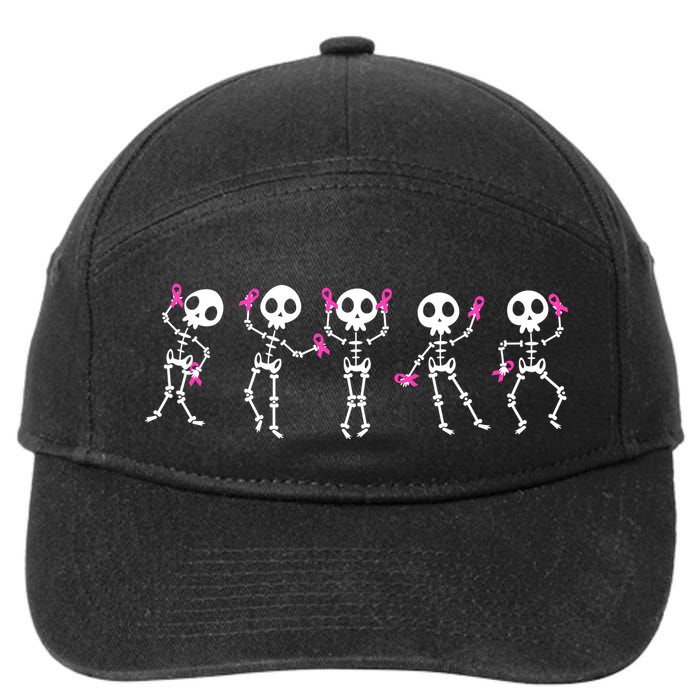 Funny Breast Cancer Awareness Dancing Halloween Skeletons 7-Panel Snapback Hat