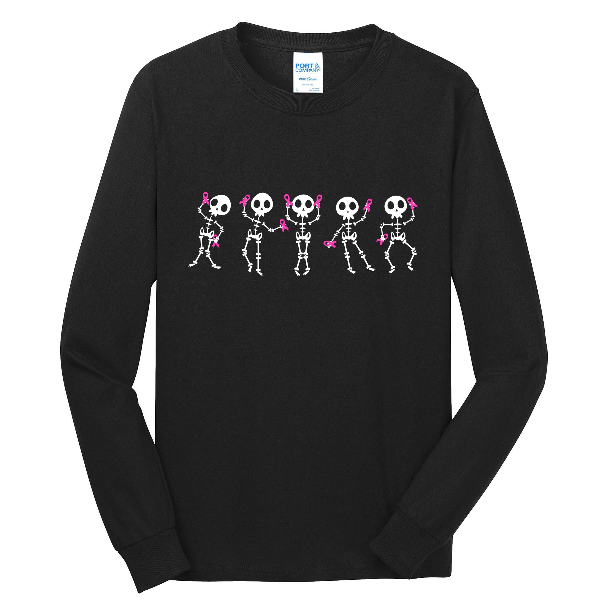 Funny Breast Cancer Awareness Dancing Halloween Skeletons Tall Long Sleeve T-Shirt