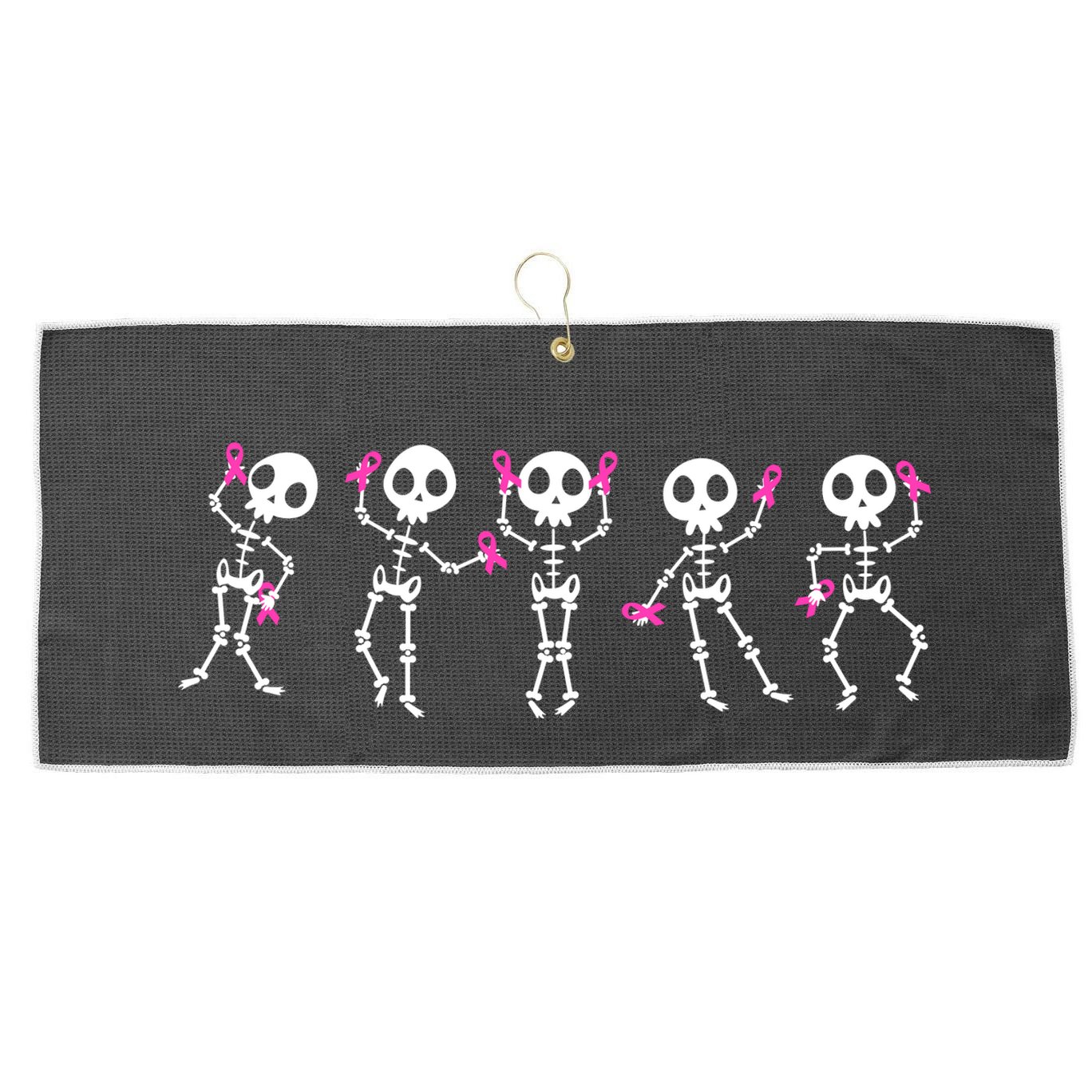 Funny Breast Cancer Awareness Dancing Halloween Skeletons Large Microfiber Waffle Golf Towel