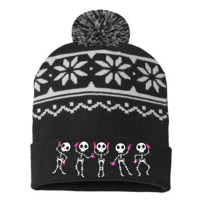 Funny Breast Cancer Awareness Dancing Halloween Skeletons USA-Made Snowflake Beanie