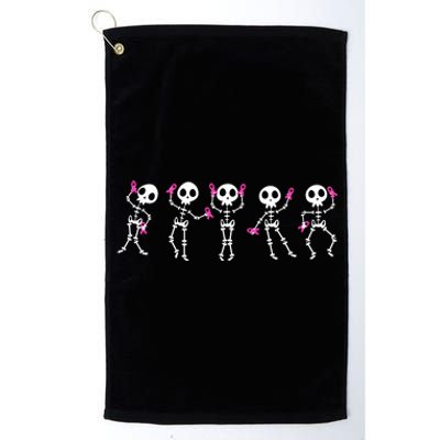 Funny Breast Cancer Awareness Dancing Halloween Skeletons Platinum Collection Golf Towel