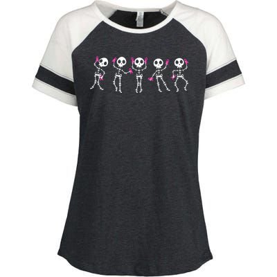 Funny Breast Cancer Awareness Dancing Halloween Skeletons Enza Ladies Jersey Colorblock Tee