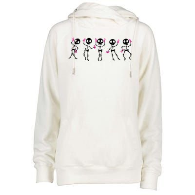 Funny Breast Cancer Awareness Dancing Halloween Skeletons Womens Funnel Neck Pullover Hood