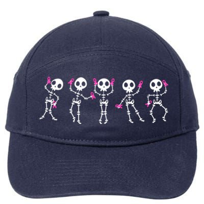 Funny Breast Cancer Awareness Dancing Halloween Skeletons 7-Panel Snapback Hat