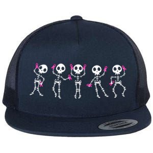 Funny Breast Cancer Awareness Dancing Halloween Skeletons Flat Bill Trucker Hat