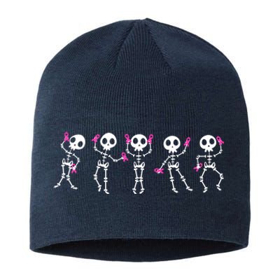 Funny Breast Cancer Awareness Dancing Halloween Skeletons Sustainable Beanie