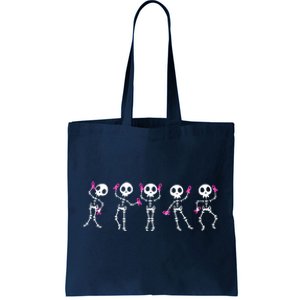 Funny Breast Cancer Awareness Dancing Halloween Skeletons Tote Bag