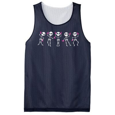 Funny Breast Cancer Awareness Dancing Halloween Skeletons Mesh Reversible Basketball Jersey Tank