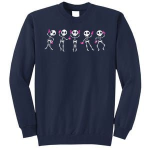 Funny Breast Cancer Awareness Dancing Halloween Skeletons Tall Sweatshirt