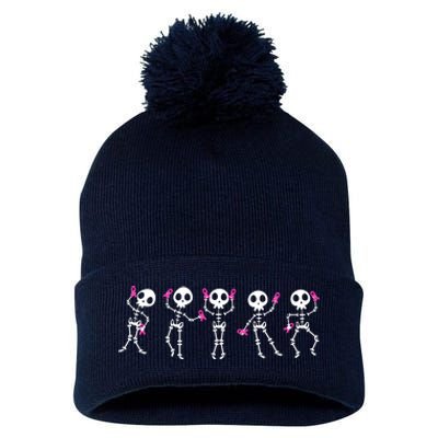 Funny Breast Cancer Awareness Dancing Halloween Skeletons Pom Pom 12in Knit Beanie