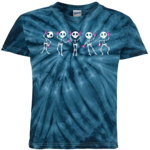 Funny Breast Cancer Awareness Dancing Halloween Skeletons Kids Tie-Dye T-Shirt