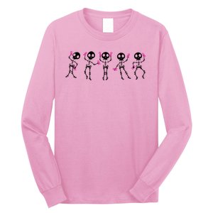 Funny Breast Cancer Awareness Dancing Halloween Skeletons Long Sleeve Shirt