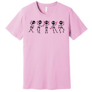 Funny Breast Cancer Awareness Dancing Halloween Skeletons Premium T-Shirt