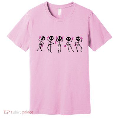 Funny Breast Cancer Awareness Dancing Halloween Skeletons Premium T-Shirt