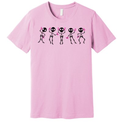 Funny Breast Cancer Awareness Dancing Halloween Skeletons Premium T-Shirt