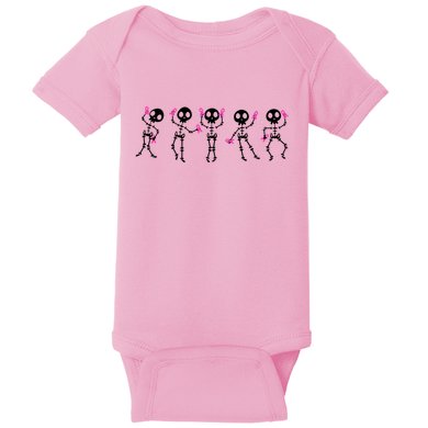 Funny Breast Cancer Awareness Dancing Halloween Skeletons Baby Bodysuit