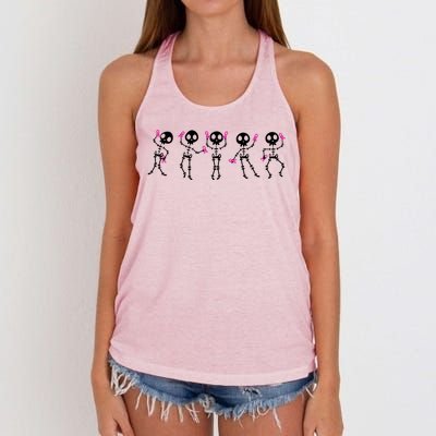 Funny Breast Cancer Awareness Dancing Halloween Skeletons Women's Knotted Racerback Tank