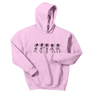 Funny Breast Cancer Awareness Dancing Halloween Skeletons Kids Hoodie