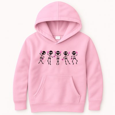 Funny Breast Cancer Awareness Dancing Halloween Skeletons Kids Hoodie