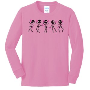 Funny Breast Cancer Awareness Dancing Halloween Skeletons Kids Long Sleeve Shirt