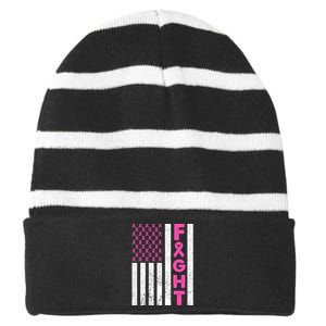 Fight Breast Cancer Breast Cancer Awareness Items Striped Beanie with Solid Band