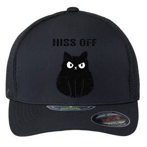 Funny Black Cat Hiss Off Meow Cat Flexfit Unipanel Trucker Cap