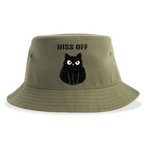 Funny Black Cat Hiss Off Meow Cat Sustainable Bucket Hat