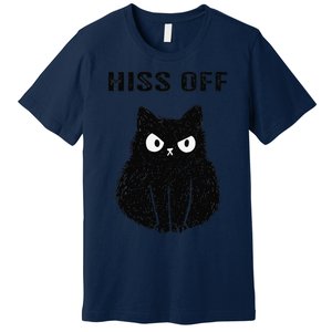 Funny Black Cat Hiss Off Meow Cat Premium T-Shirt