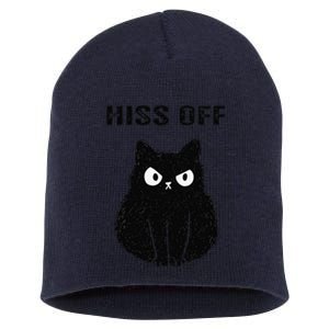 Funny Black Cat Hiss Off Meow Cat Short Acrylic Beanie