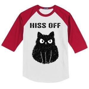 Funny Black Cat Hiss Off Meow Cat Kids Colorblock Raglan Jersey