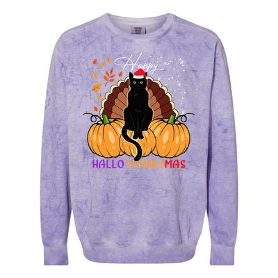 Festive Black Cat Santa Hat for Pumpkin Season Colorblast Crewneck Sweatshirt