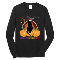 Festive Black Cat Santa Hat for Pumpkin Season Long Sleeve Shirt