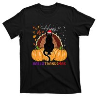 Festive Black Cat Santa Hat for Pumpkin Season T-Shirt